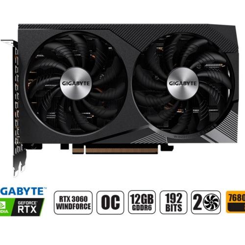 TARJETA DE VIDEO GIGABYTE RTX 3060 12GB WINDFORCE GDDR6 GEFORCE NVIDIA 192 BITS, GRAFICO PARA VIDEO JUEGOS, 2FAN